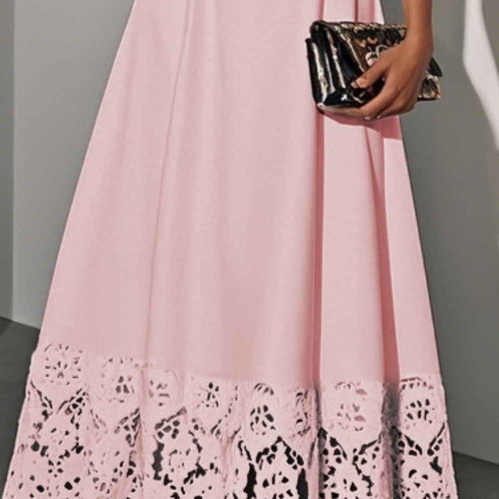 Elegant Pink A-Line Dress with Cutout Hem - Picture 3 of 13